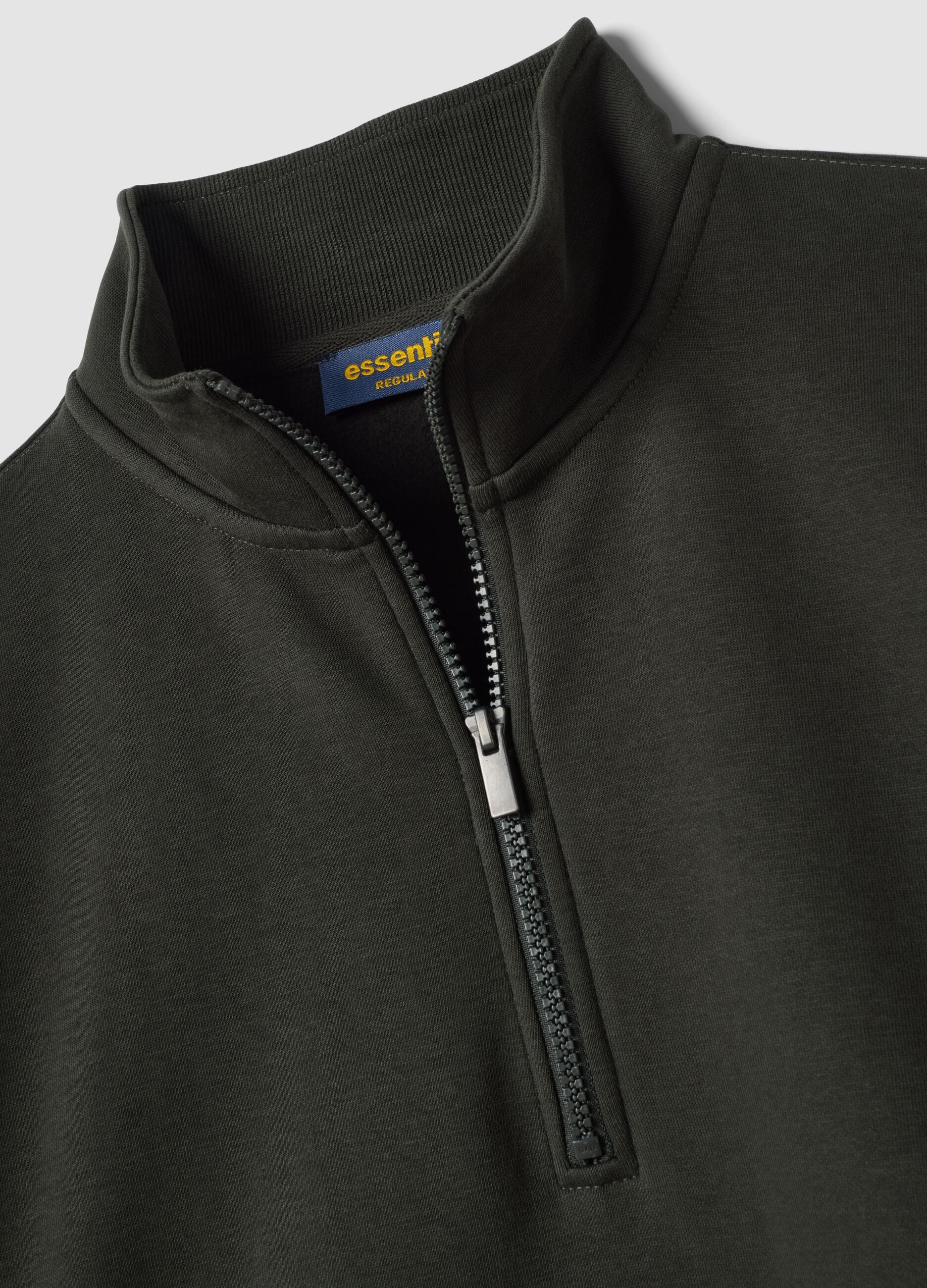Grey cotton-blend half-zip sweatshirt with crew neck