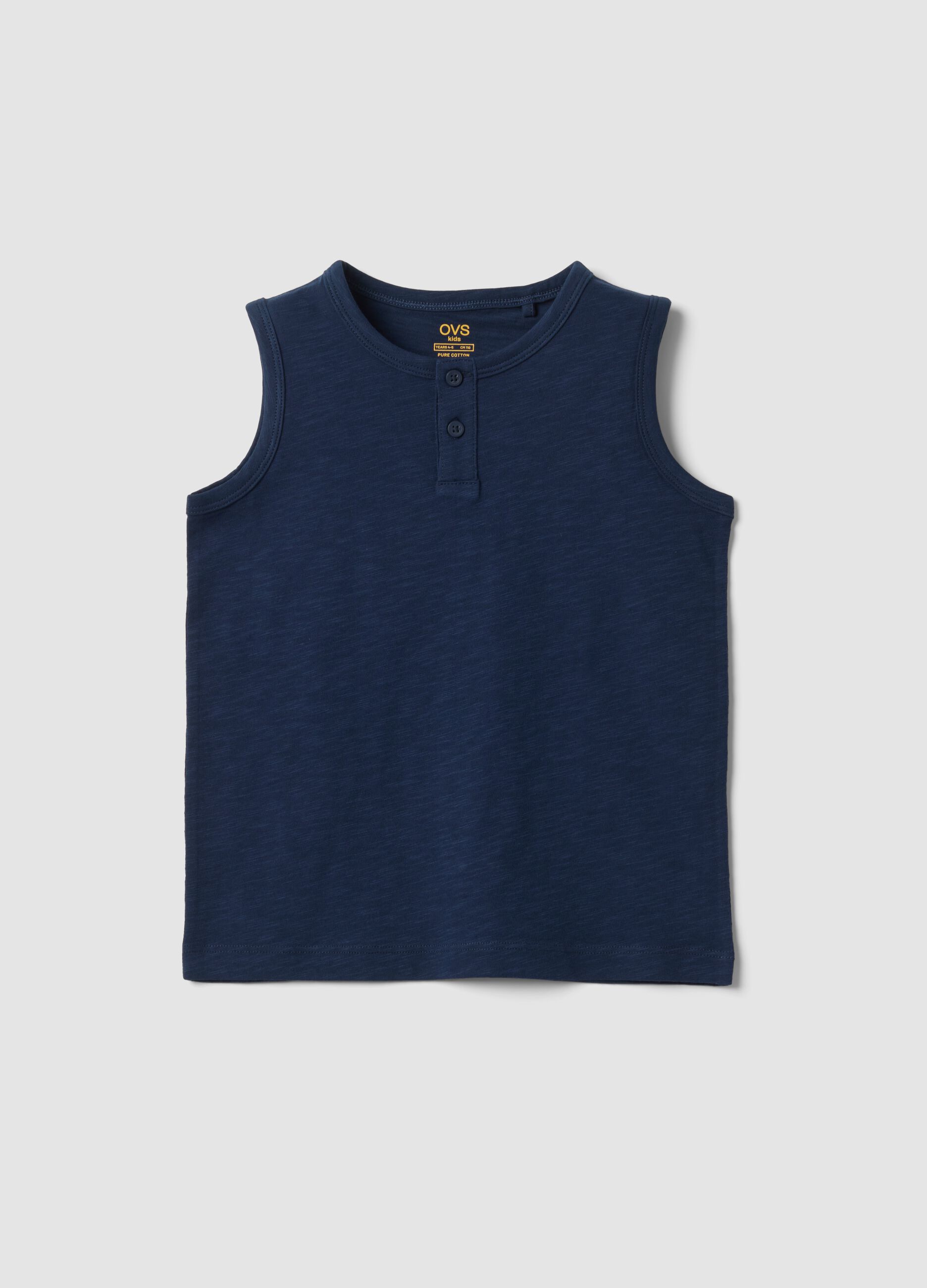 Blue pure cotton vest top with buttons