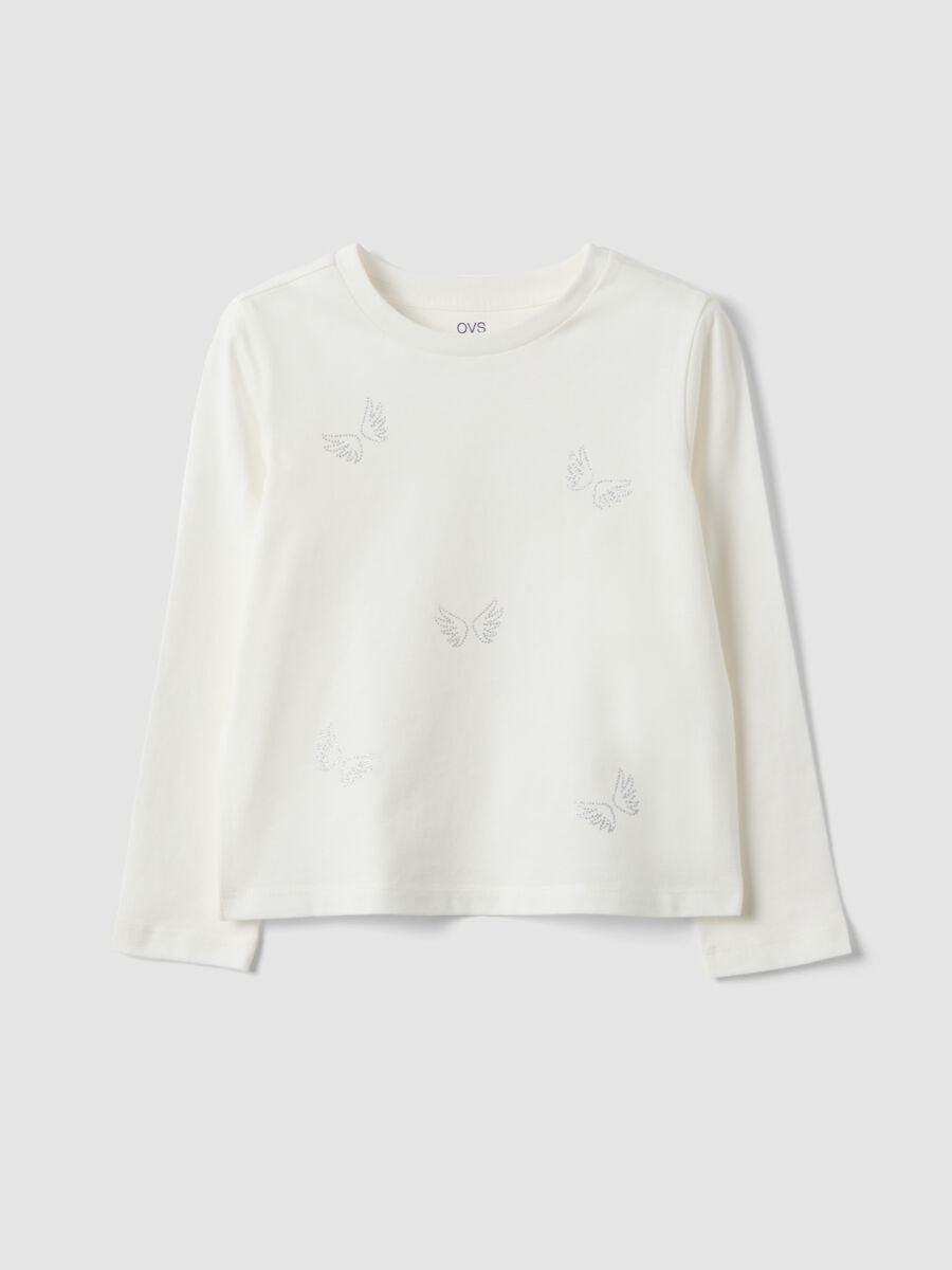 White pure organic cotton T-shirt with butterfly print for girls_0