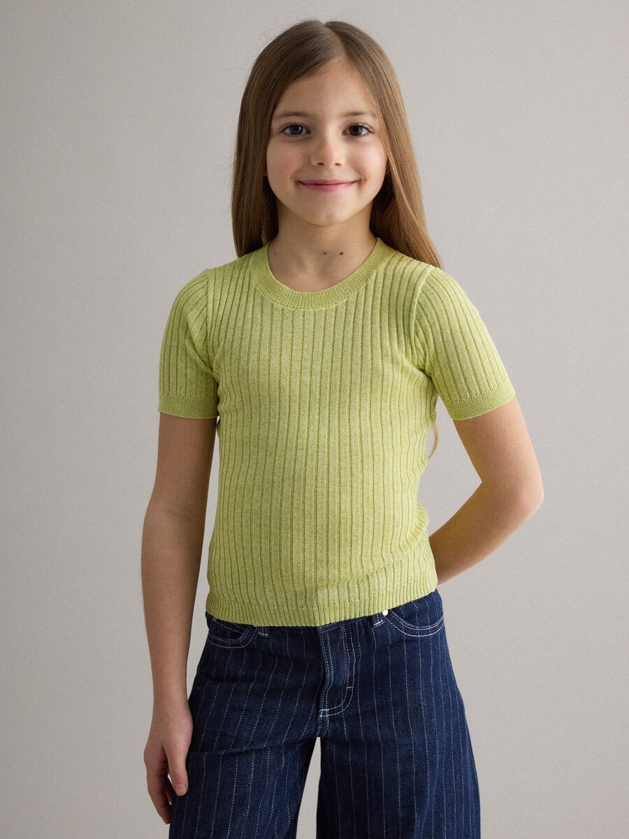 Girls' regular fit yellow ribbed viscose blend jumper_0