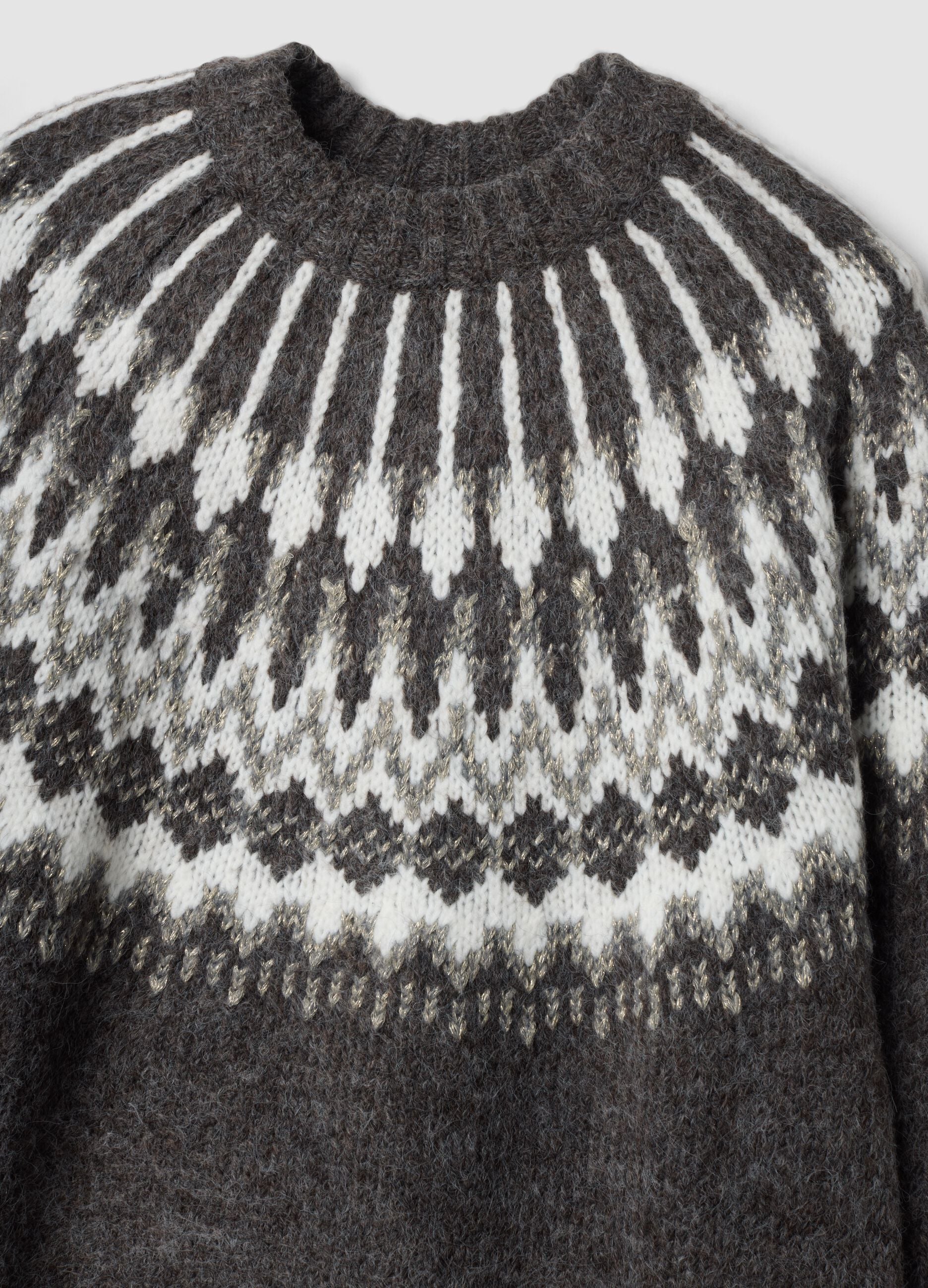 Grey Jacquard Crew-Neck Jumper, Regular Fit