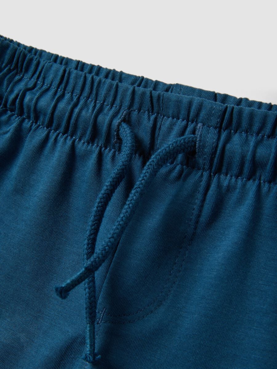Blue and green pure cotton set with vest top and shorts_3
