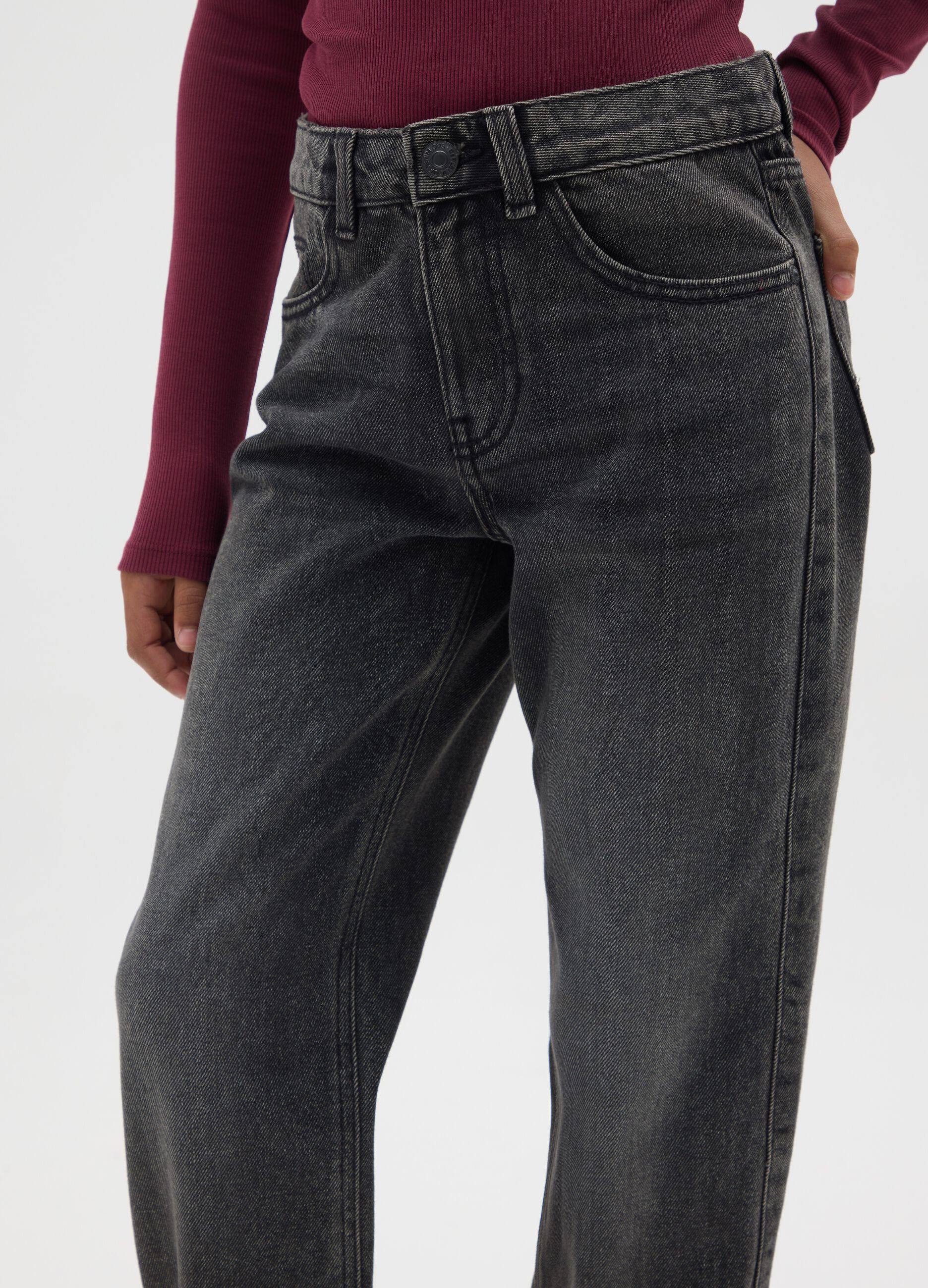 Girls' black cotton blend straight fit jeans