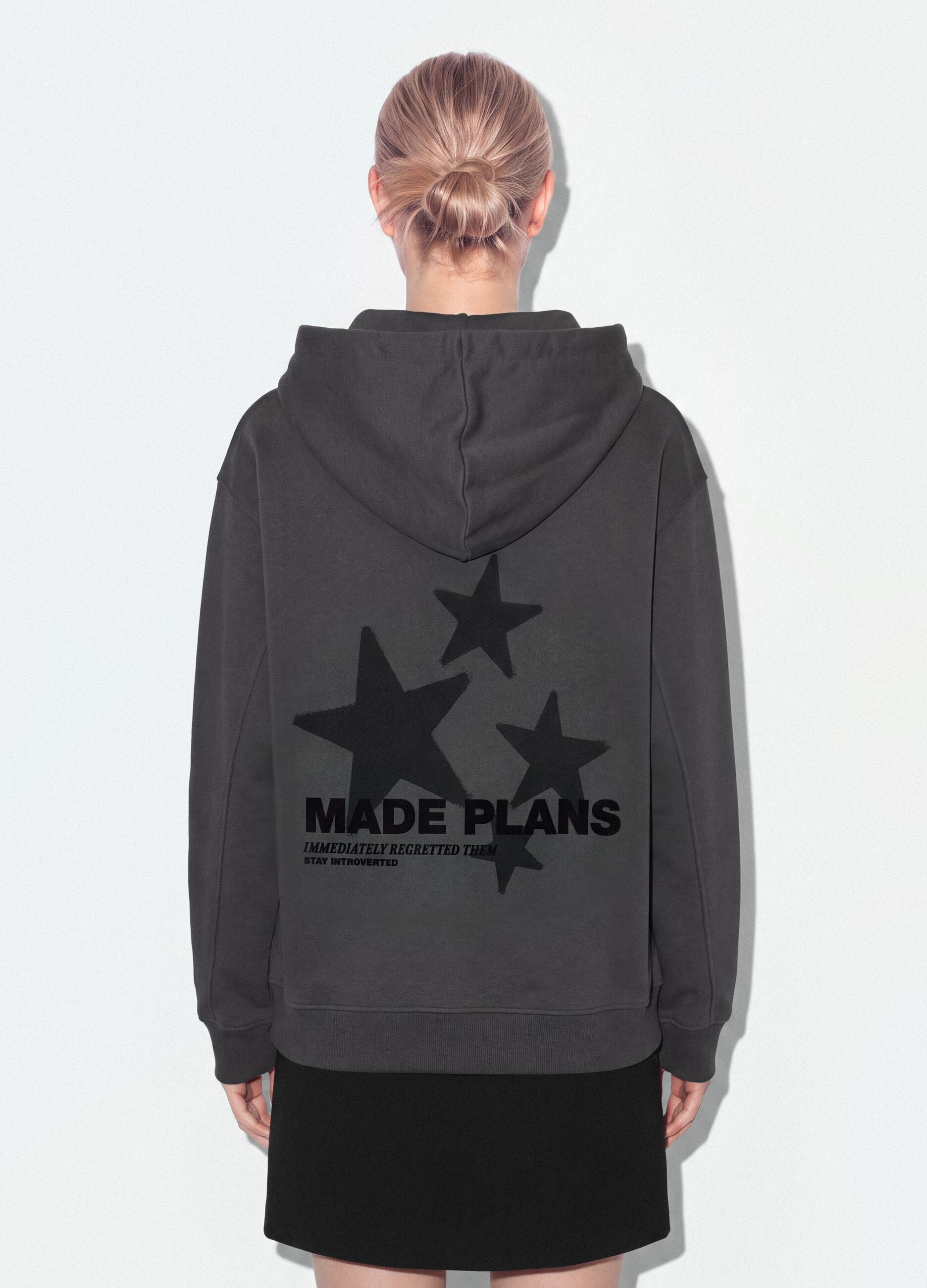 Grauer Hoodie aus Baumwollmix mit Kapuze und relaxed-fit Schriftzug