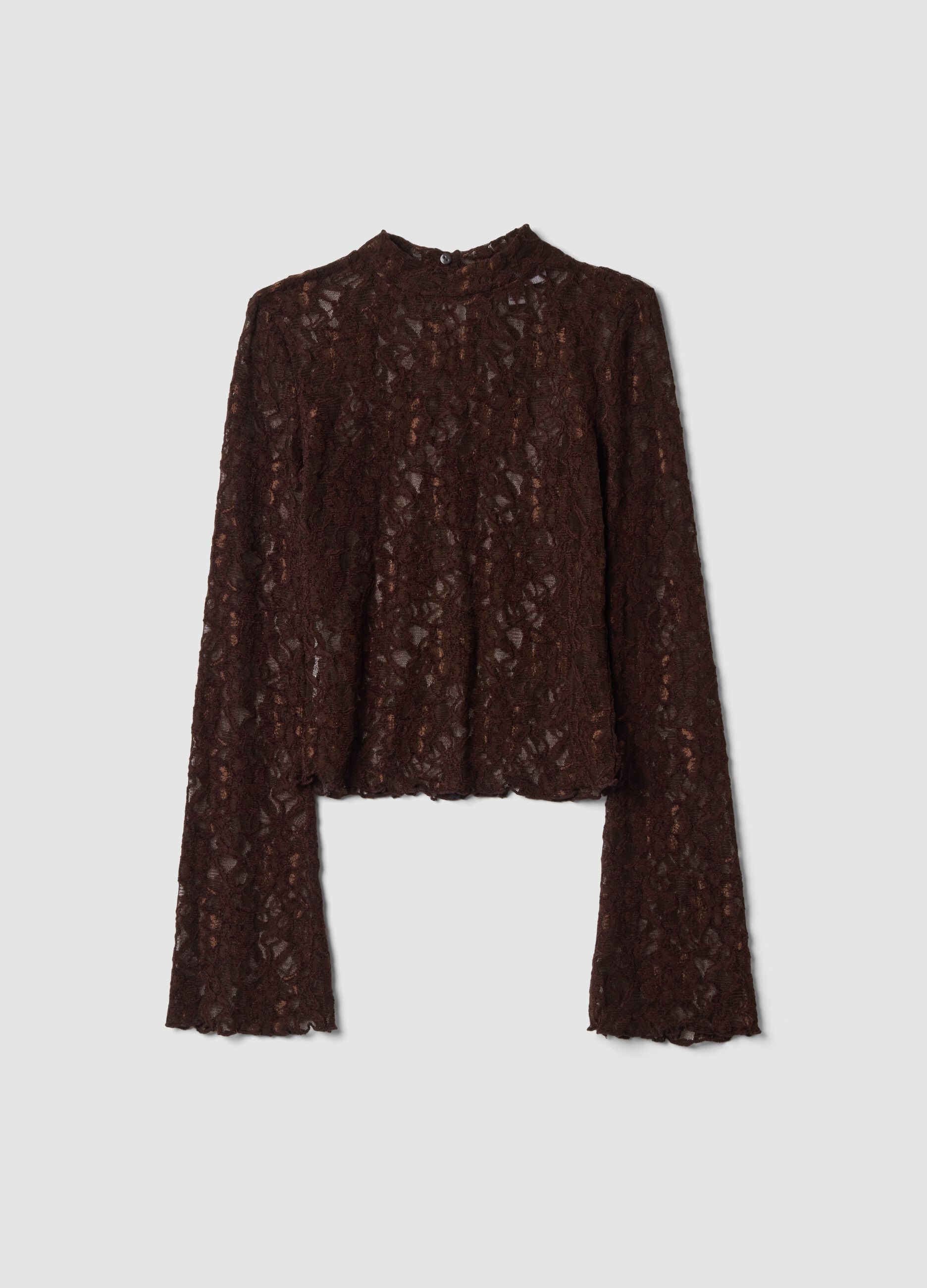 Brown stretch high-neck T-shirt
