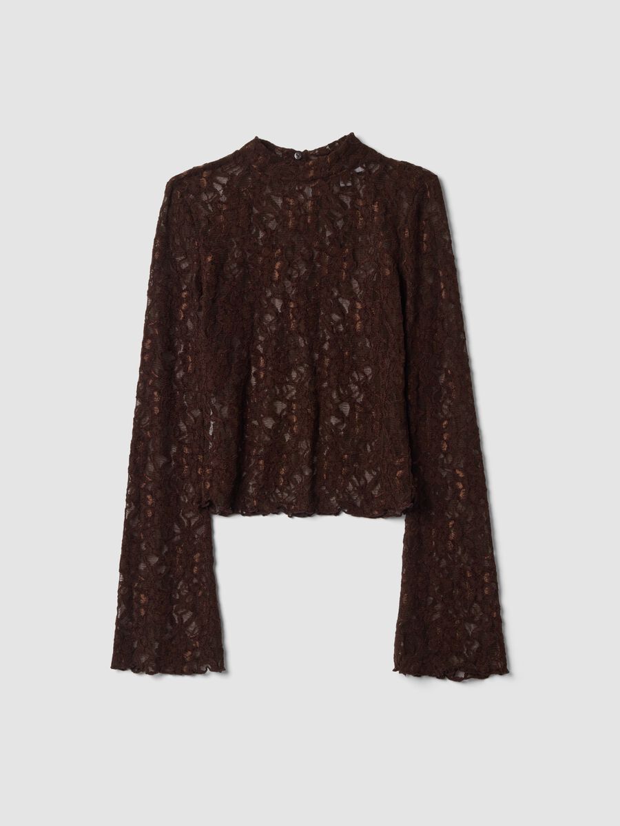 Brown stretch high-neck T-shirt_0