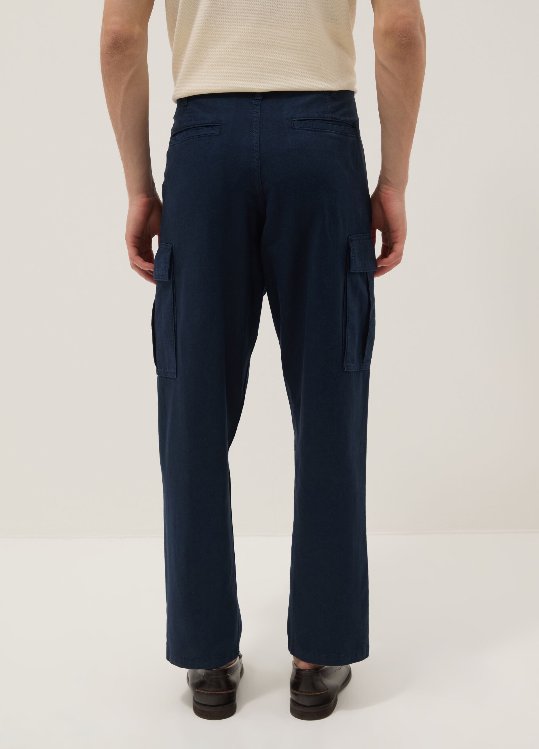 Blaue Cargo-Hose in Leinen-Baumwoll-Mix, Regular Fit