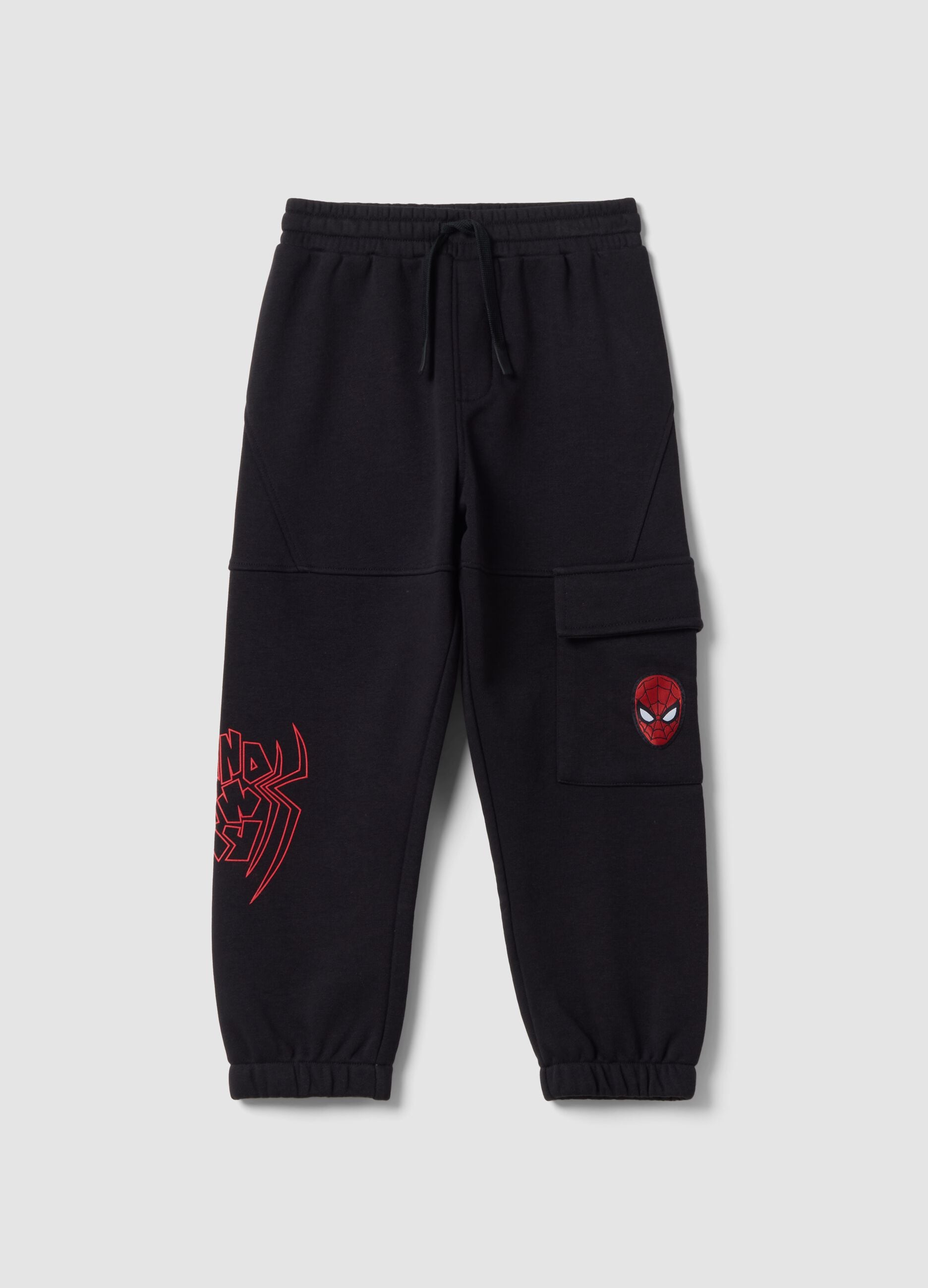 Boys&rsquo; black cotton-blend Spider-Man graphic jogger trousers