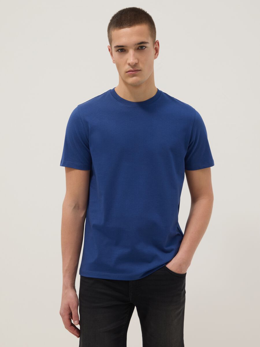 Short sleeve blue pure cotton regular fit t-shirt_1