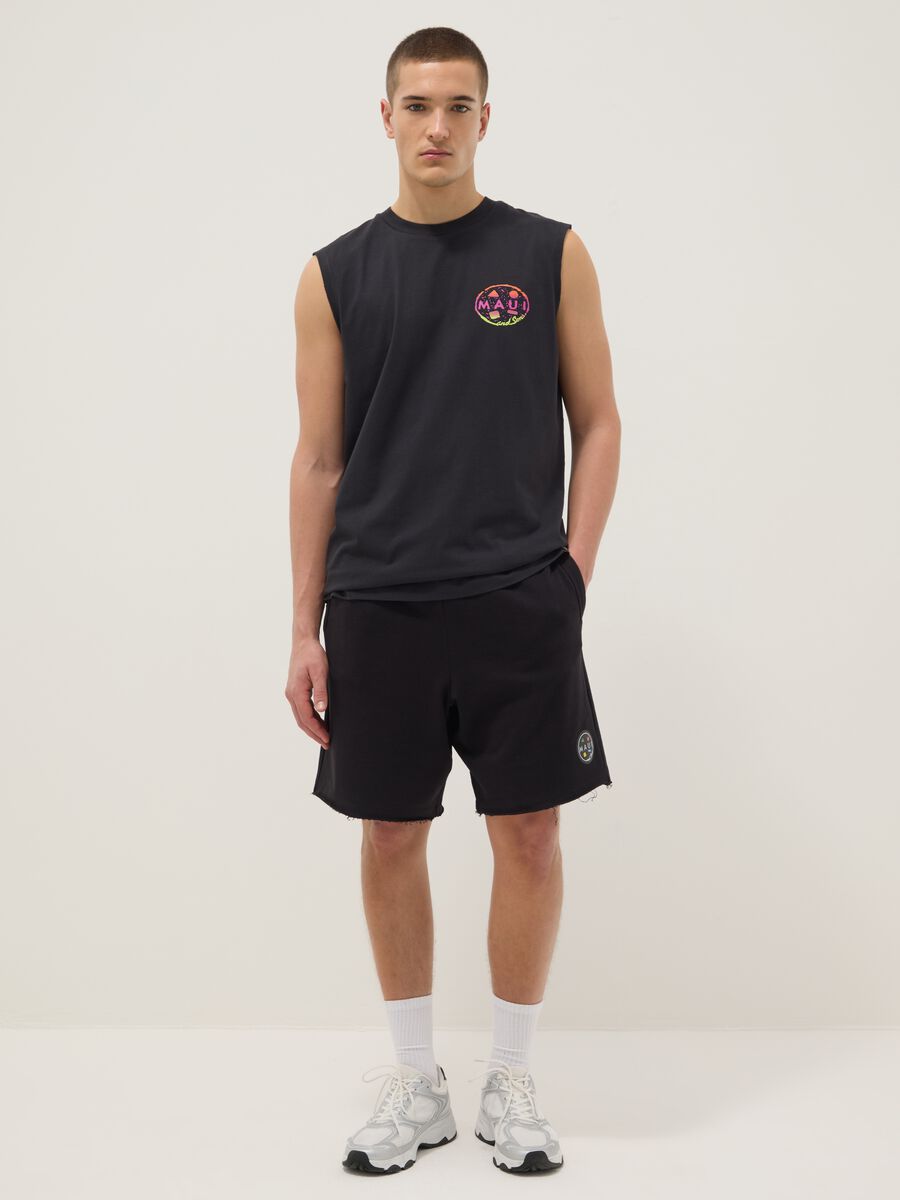 Black pure cotton relaxed-fit Bermuda shorts with raw-cut hems_0