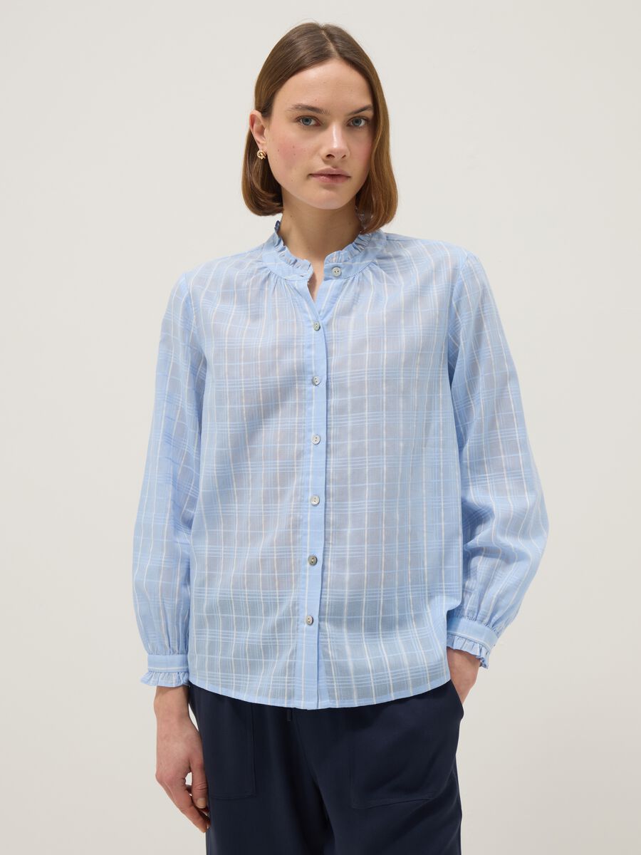 Blue pure cotton shirt with plaid regular fit_1