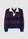Blauer, gestreifter Pullover aus Viskosemix mit Polokragen, Regular Fit_0