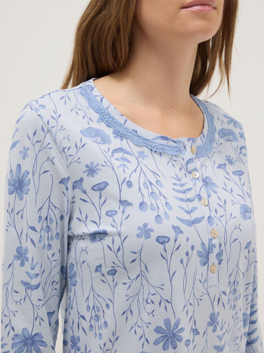 Blue pure cotton nightdress with serafino neckline_3