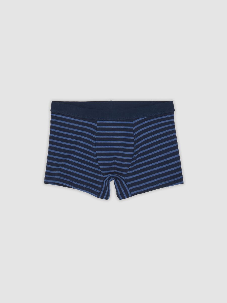 Boxer midi blu a righe in cotone organico elasticizzato per bambino_0