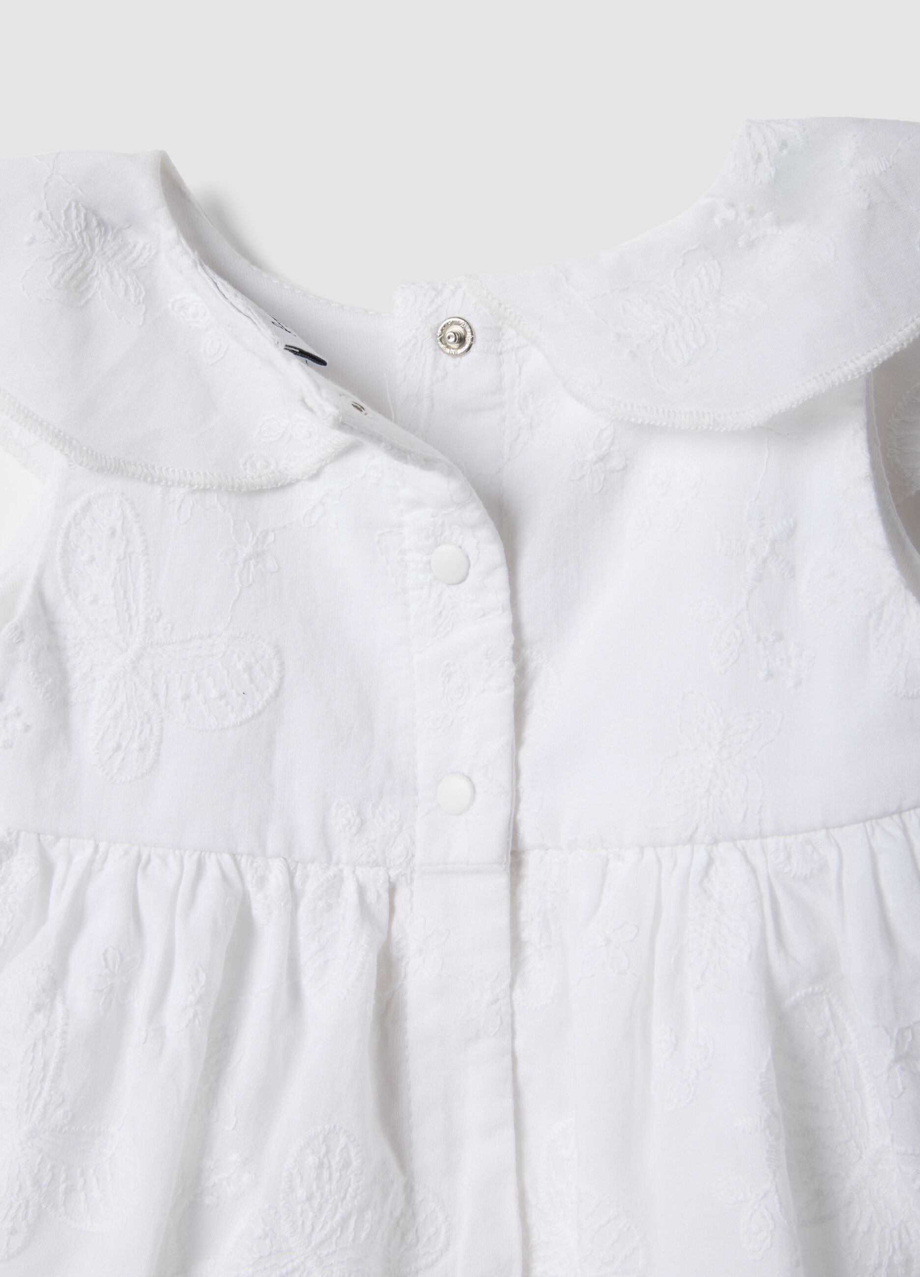 White pure cotton baby girl romper with embroidery