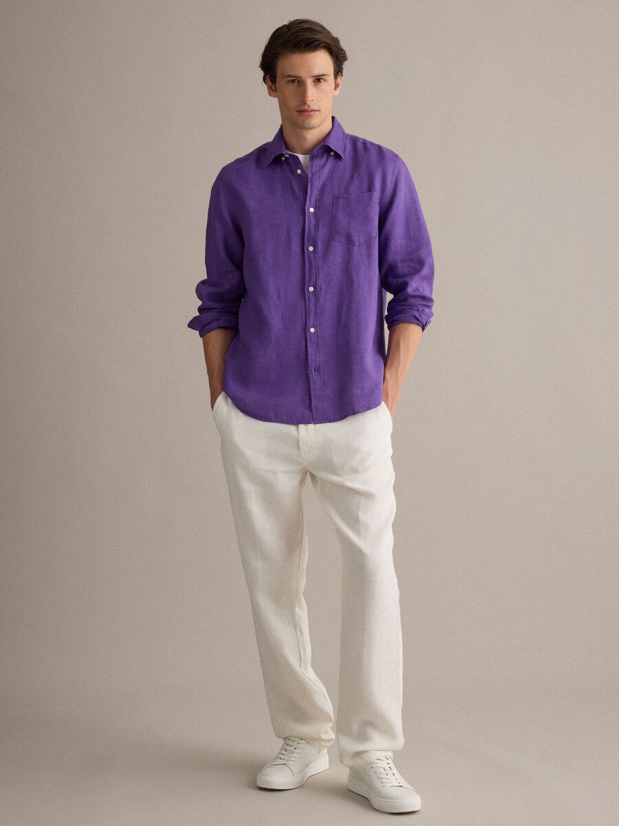 Violettes Leinenhemd aus reinem Leinen mit Button-down-Kragen, Regular Fit_2