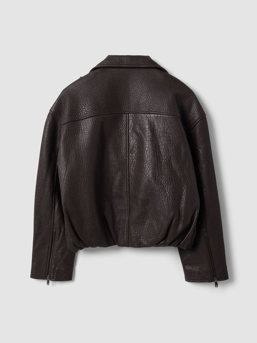 Giacca biker marrone in vera pelle over fit_2