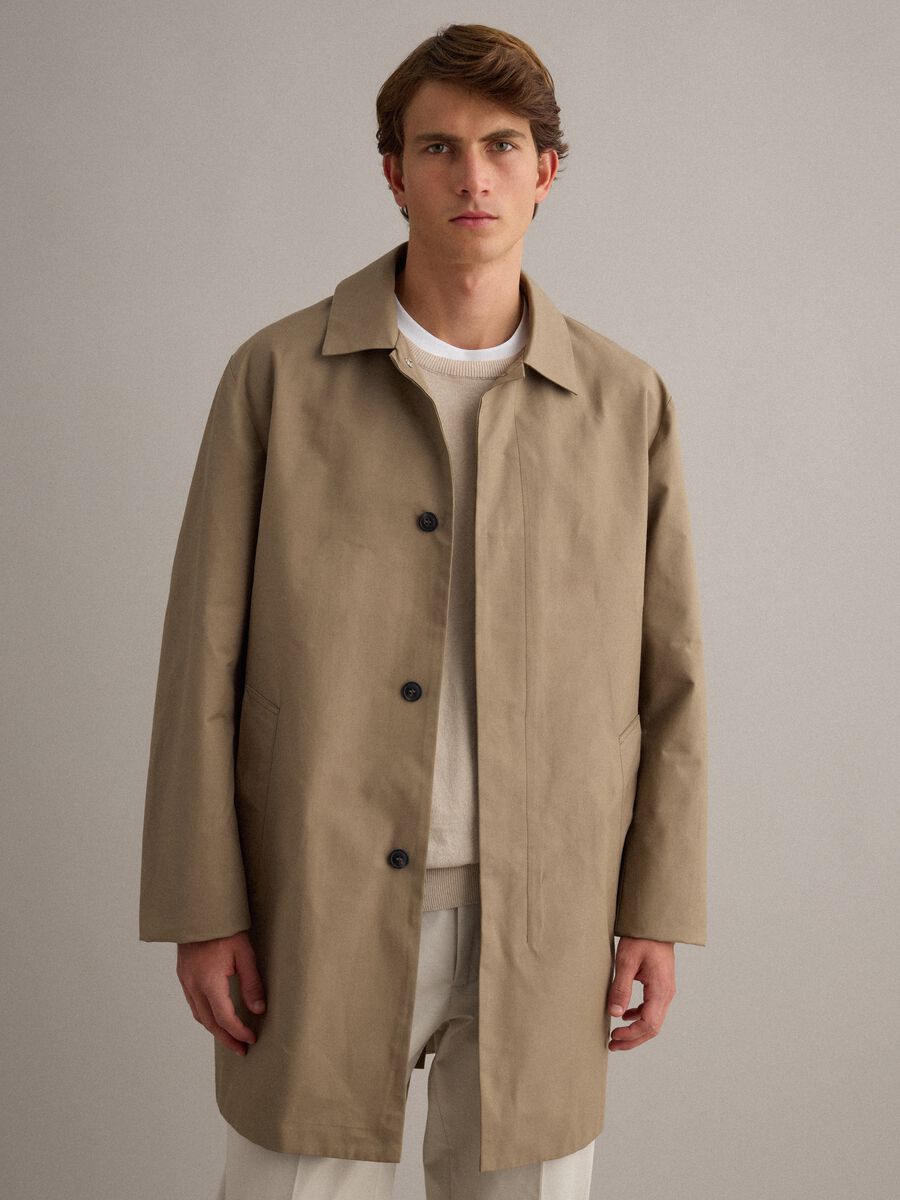 Beige regular fit trench coat with button closure_1