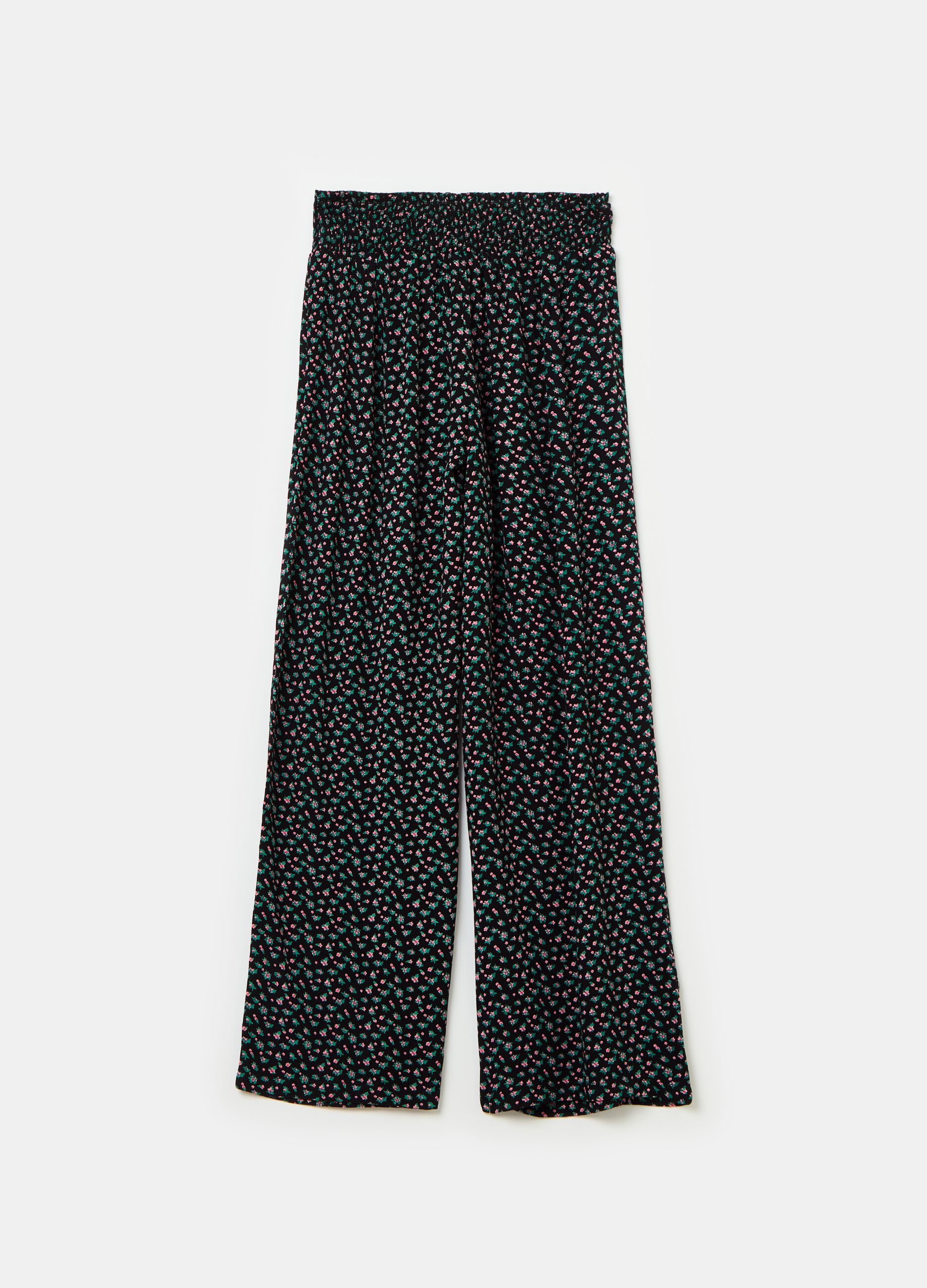 Wide-leg trousers in viscose with small flowers