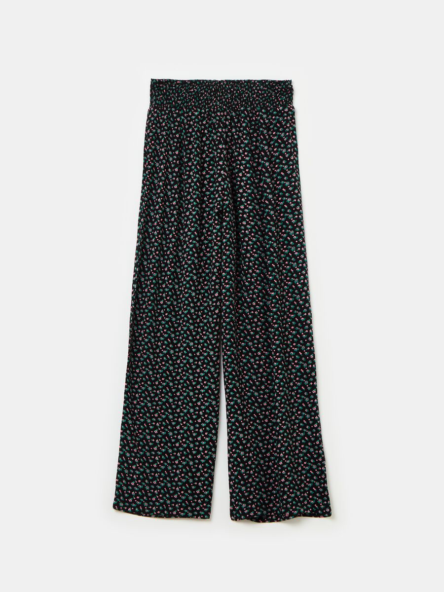 Wide-leg trousers in viscose with small flowers_0