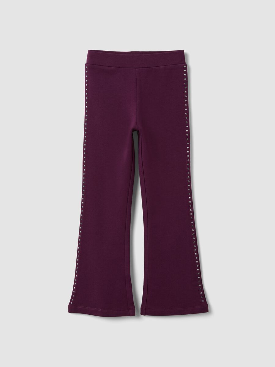Leggings viola flare in cotone elasticizzato con borchie_0