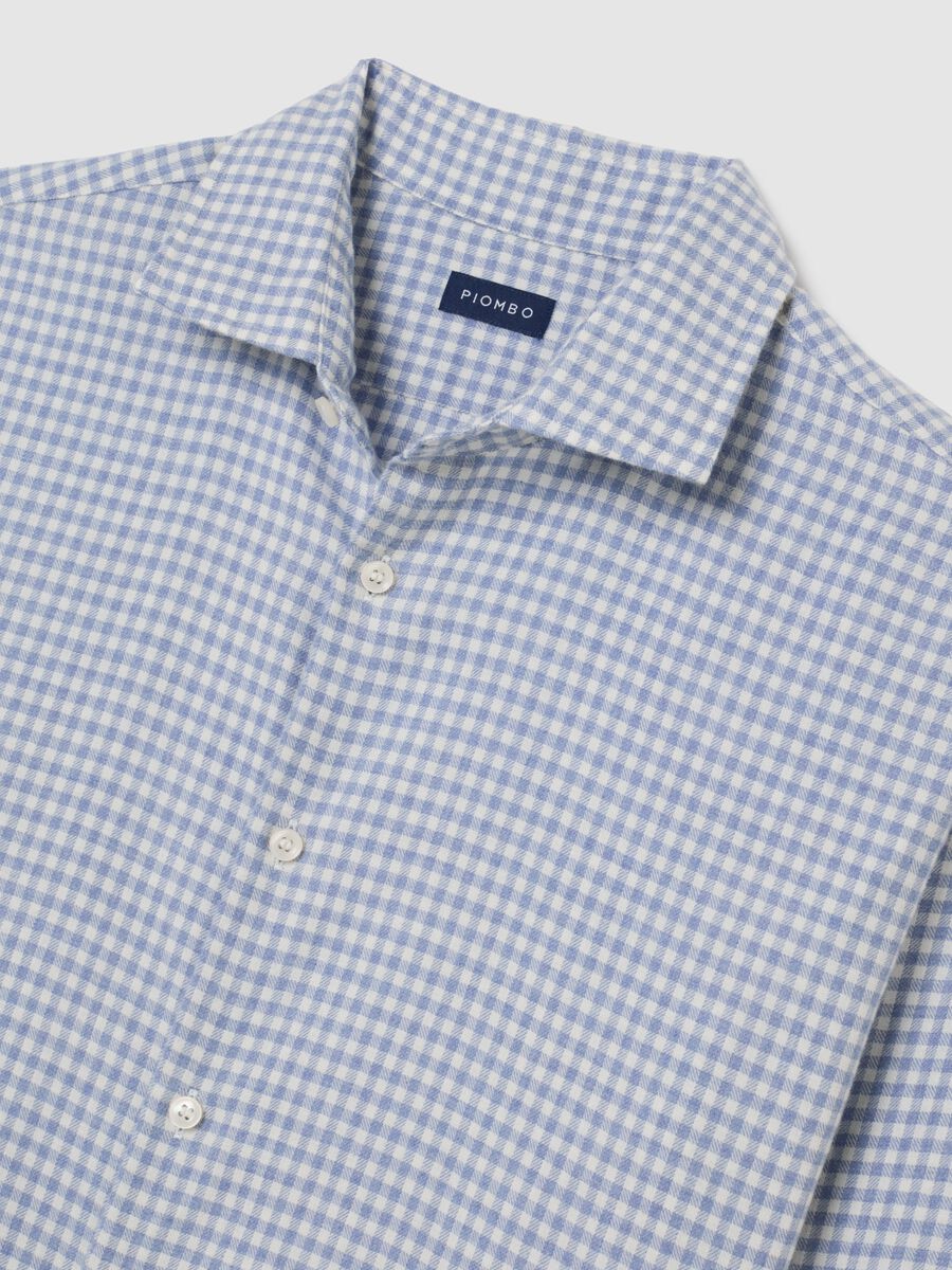 Blue cotton blend regular fit shirt_5