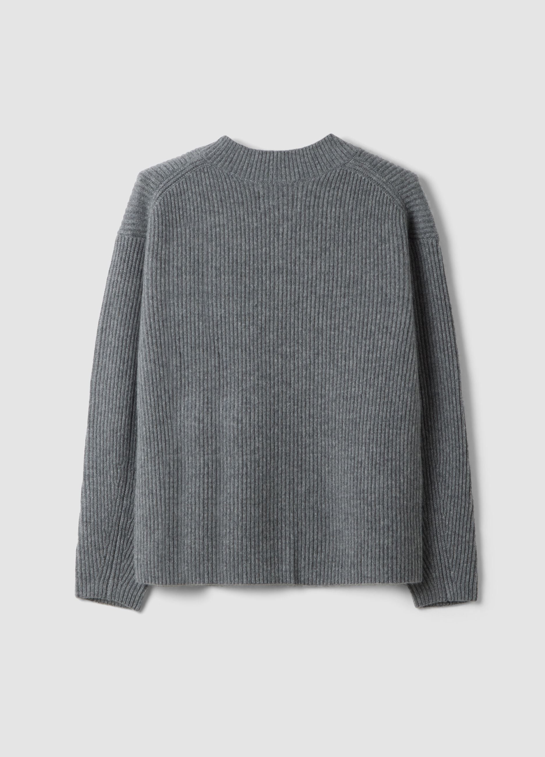 Grey marl pure cashmere deep V-neck oversized jumper