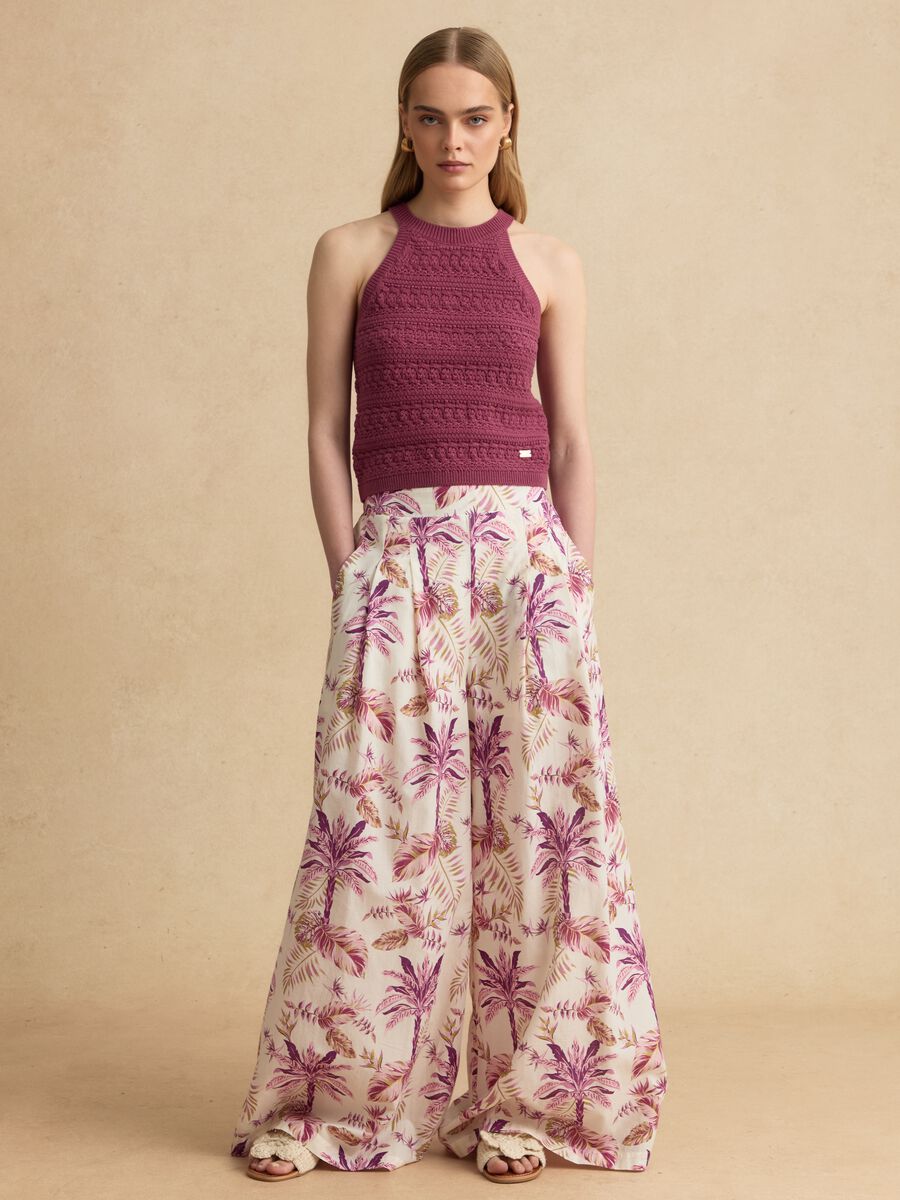 Pink pure cotton palazzo trousers_0