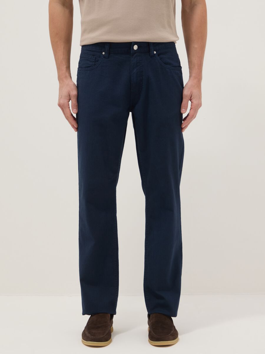 Casual blue linen-cotton blend trousers, regular fit_1
