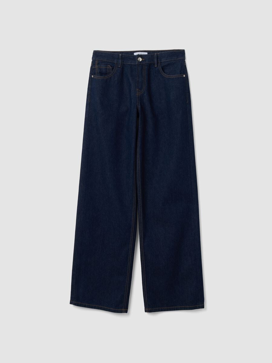Blue denim wide-leg jeans in pure cotton_0