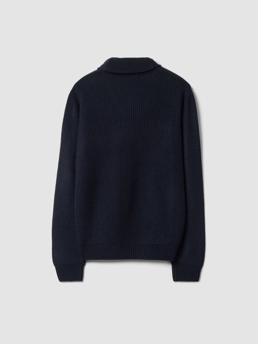 Blue ribbed shawl-collar jumper, regular fit_2