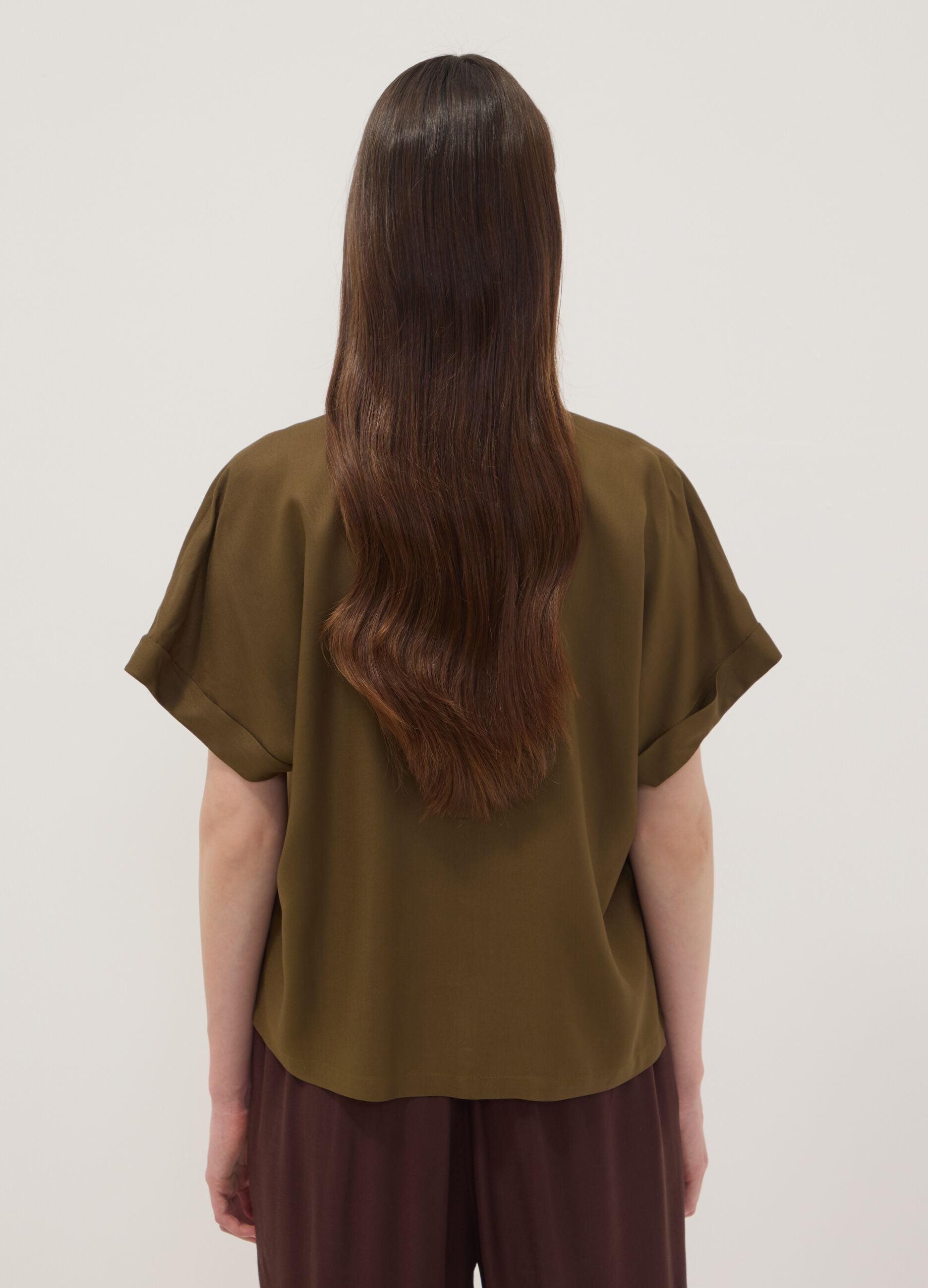 Green short-sleeve pure viscose shirt with oversized fit