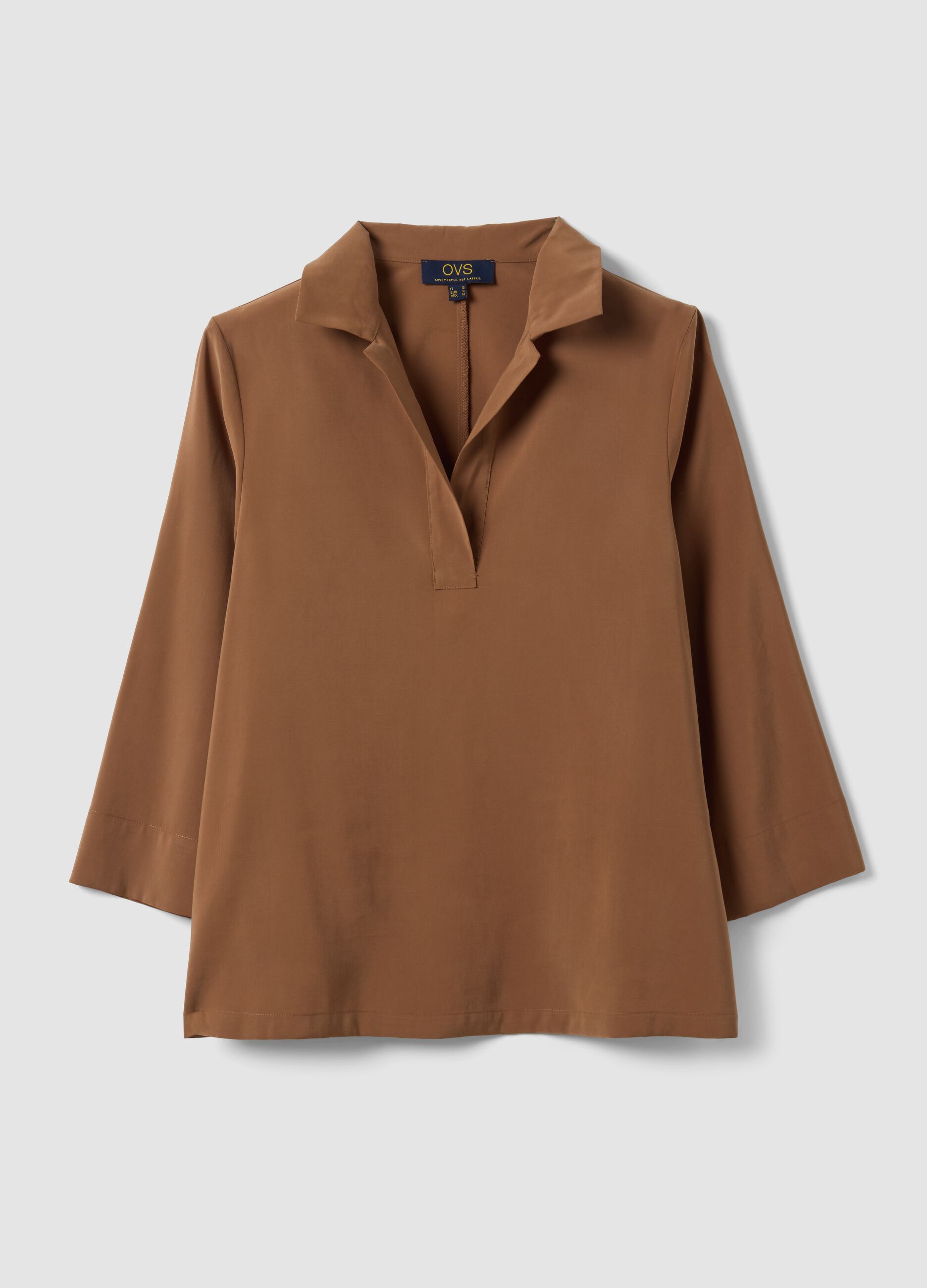 Beige viscose-blend shirt with classic collar