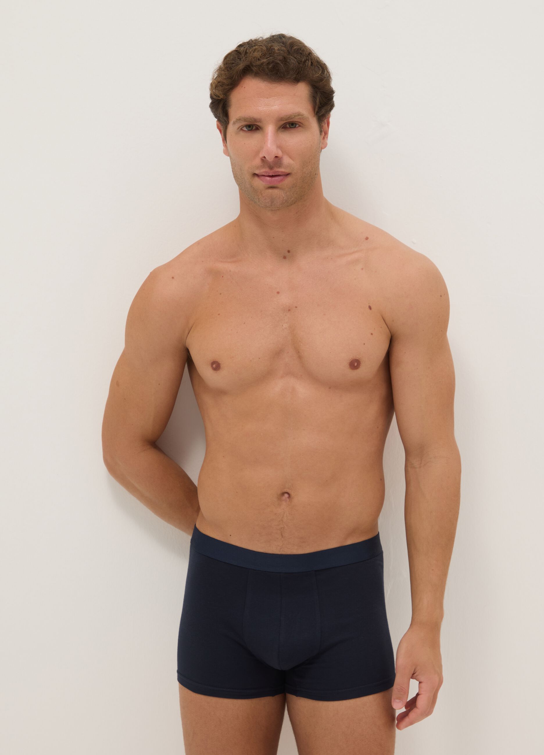 Tripack boxers masculinos em algod&atilde;o el&aacute;stico azul ajuste regular