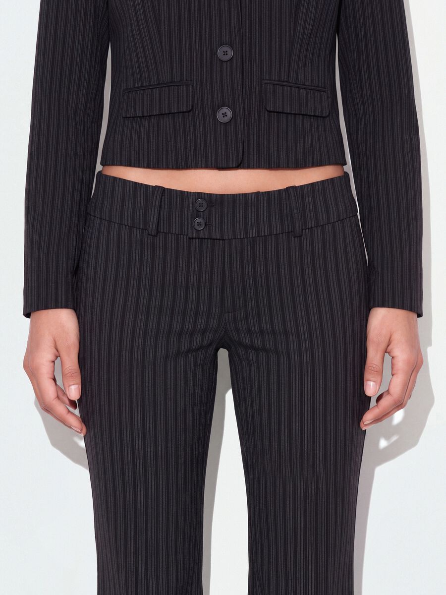 Black flared stretch viscose pinstripe trousers_3