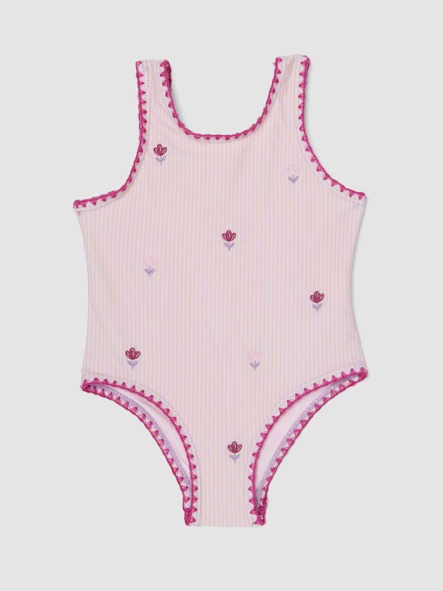 Pink striped stretch one-piece swimsuit_0
