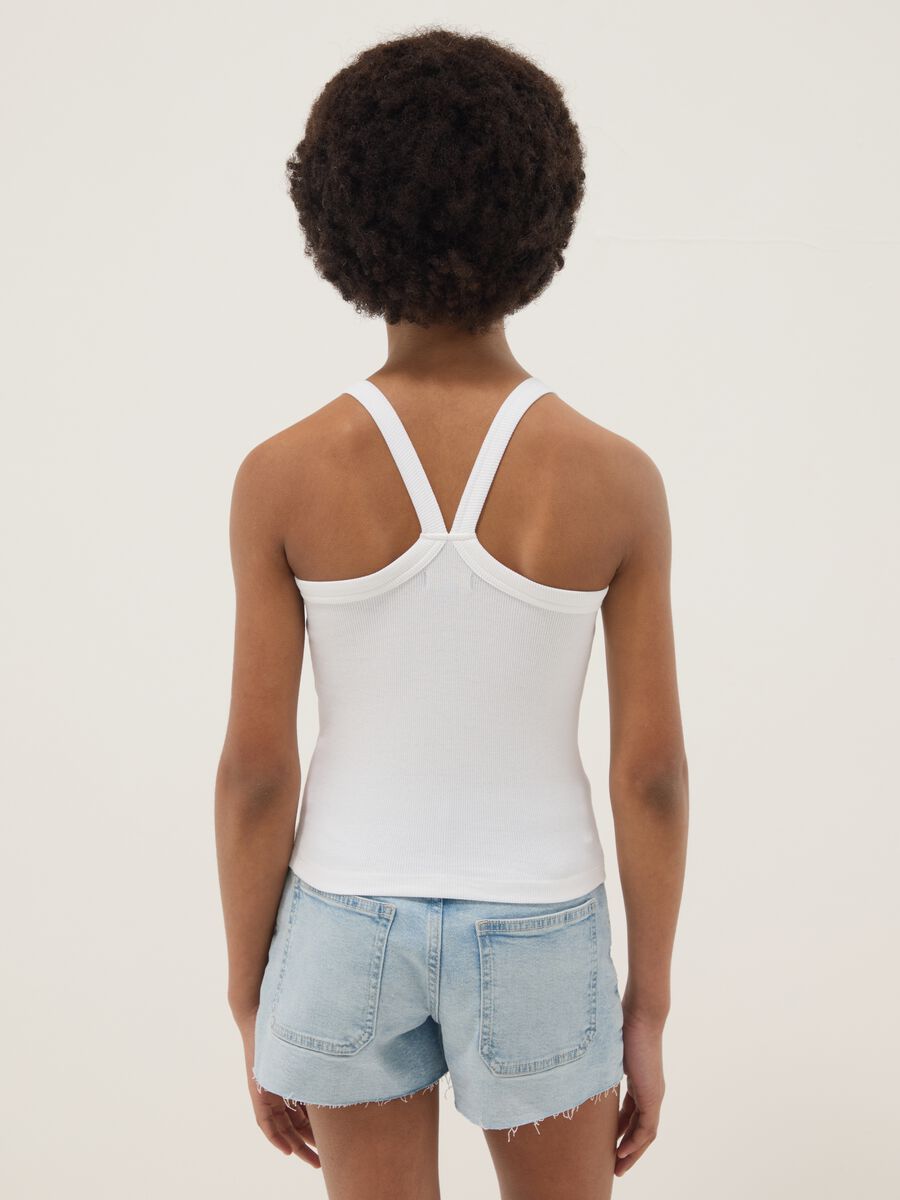 D&eacute;bardeur blanc c&ocirc;tel&eacute; en coton stretch pour fille, coupe ajust&eacute;e_1