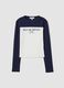 White and blue stretch-cotton T-shirt with front print_0