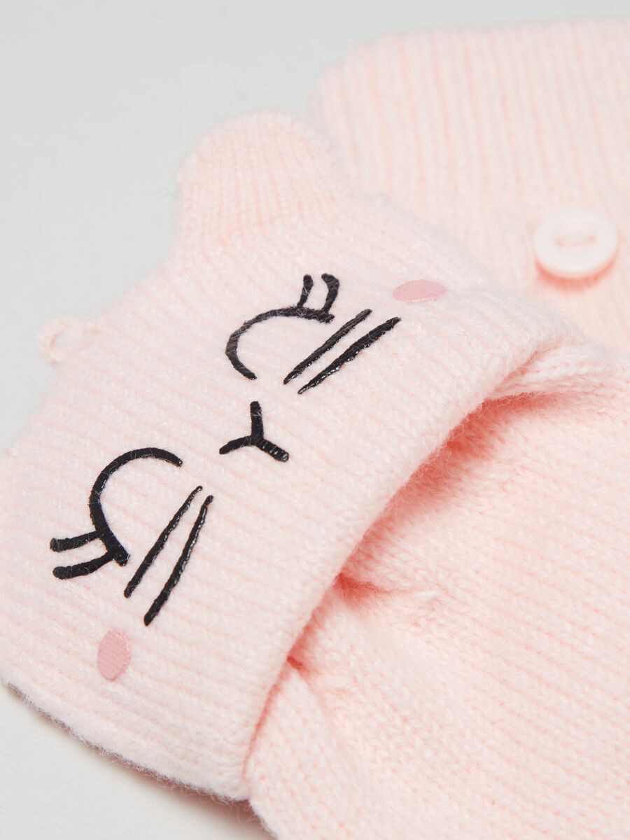 Half-finger gloves with kitten print_2