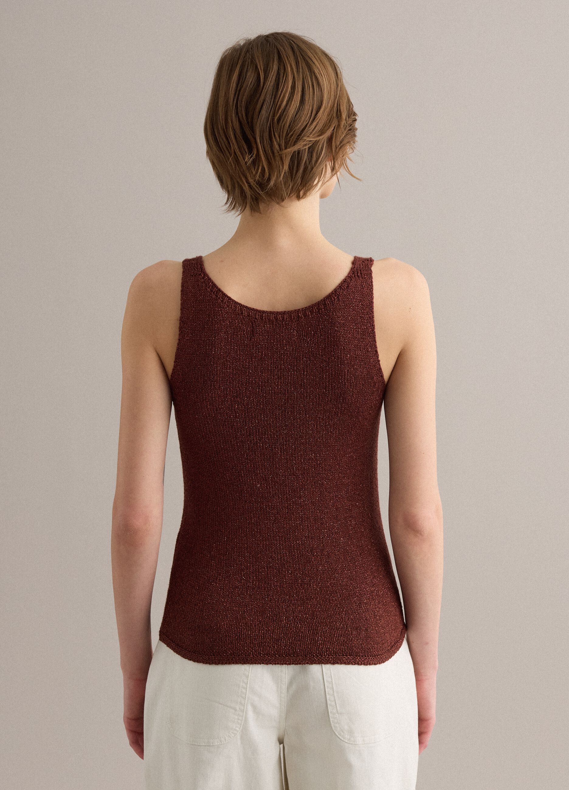 Brown viscose-blend regular-fit glitter tank top