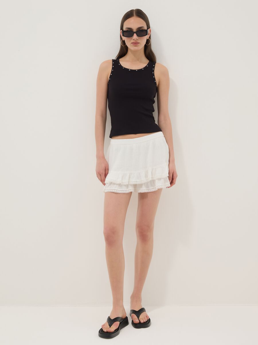 White cotton-viscose blend mini skirt with ruffles_0