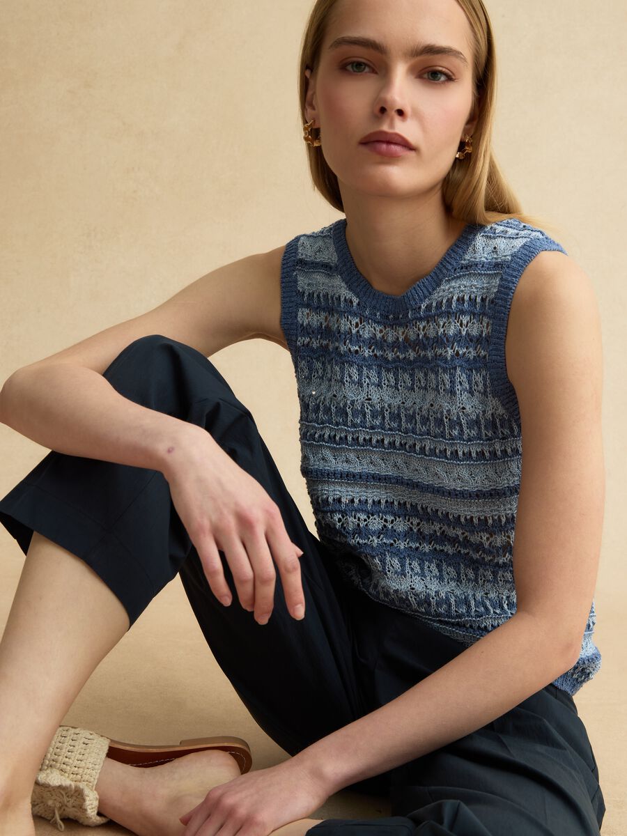 Regular Fit Tank-Top aus mehrfarbigem Baumwoll-Mix mit perforierter Textur_0