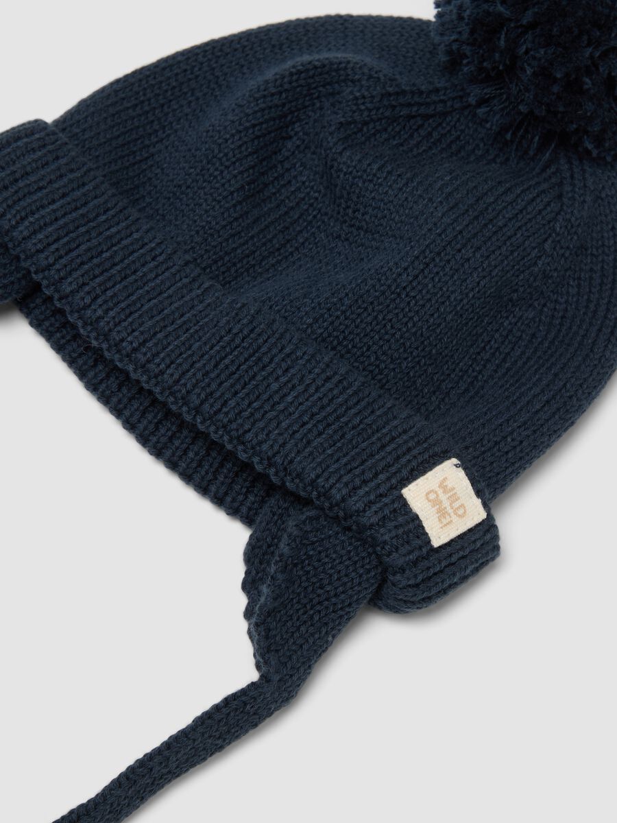 Blue pure cotton knitted hat with pom‑pom_1