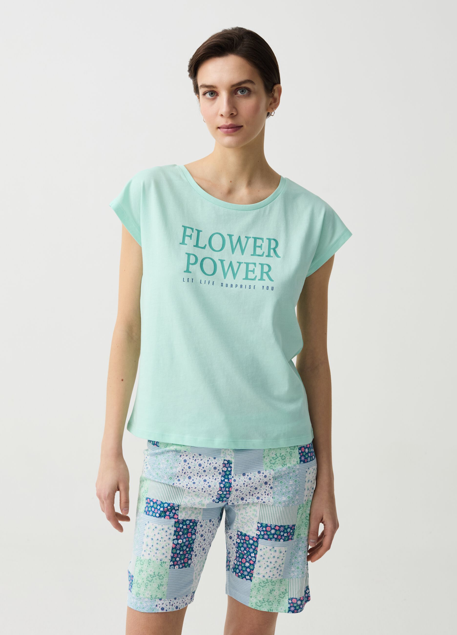 Cotton pyjamas with patchwork print