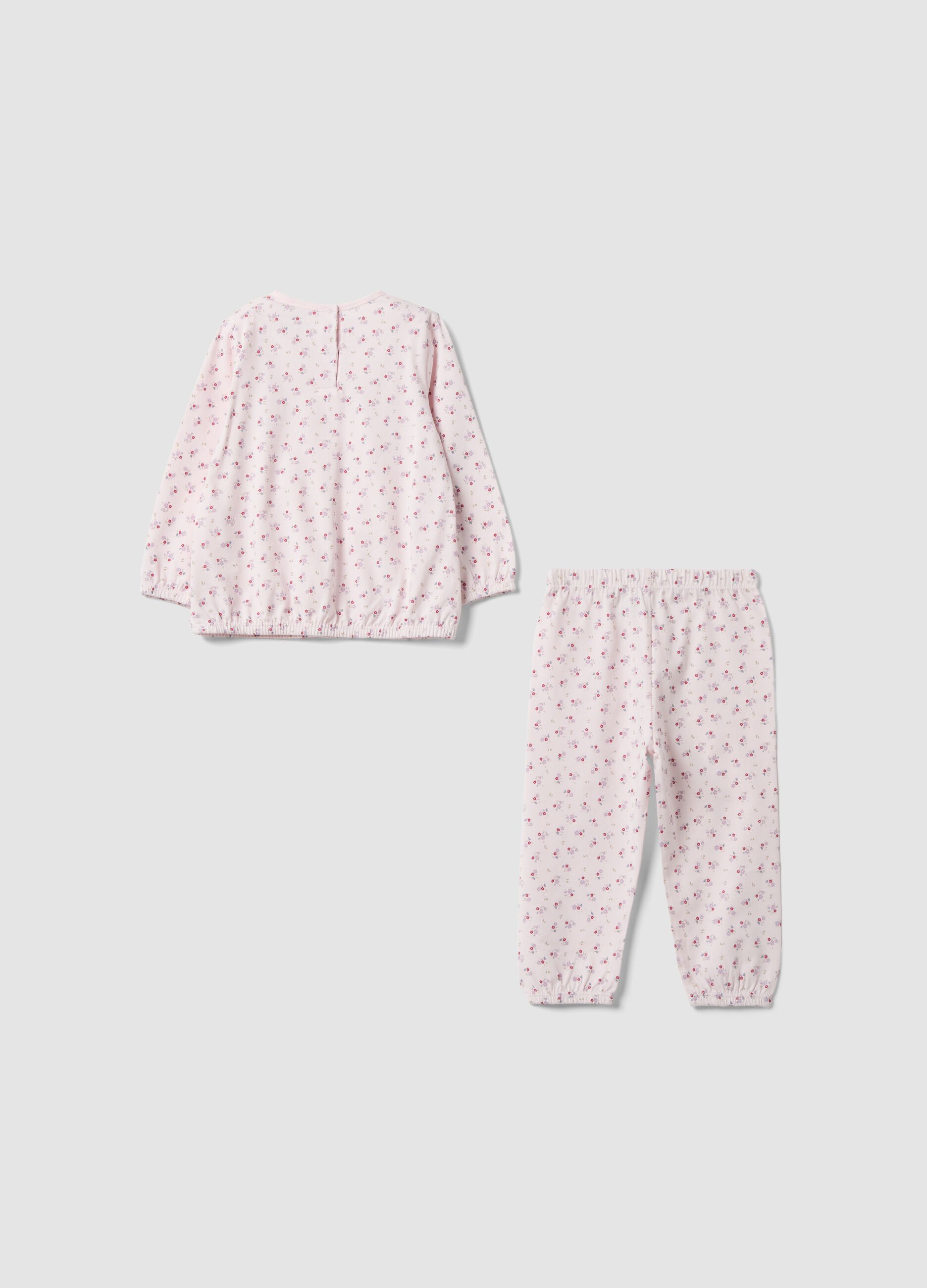 Pigiama rosa in puro cotone jersey organico con fantasia floreale per neonata e bimba