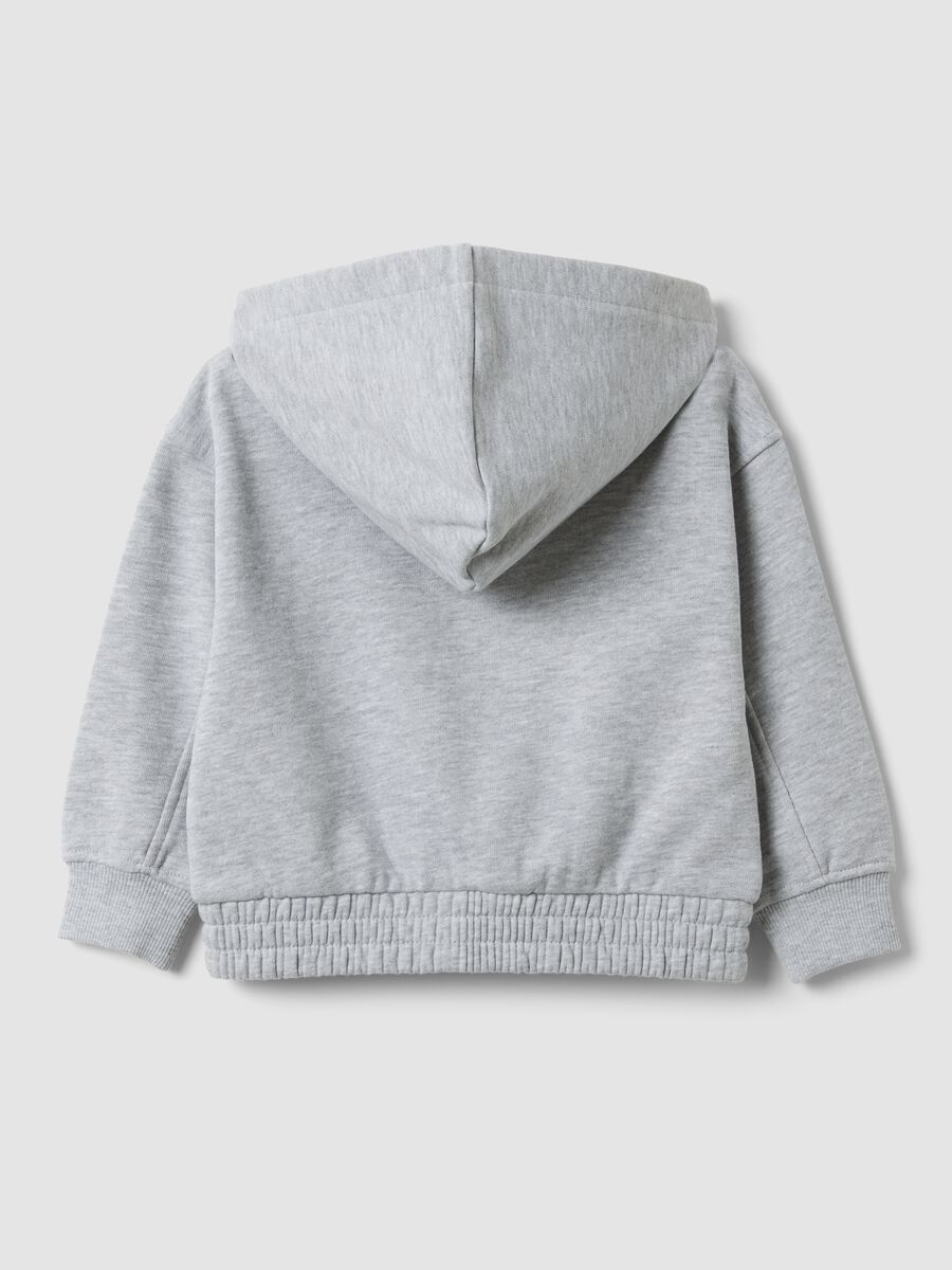 Grey hooded sweatshirt in pure organic cotton, oversized fit for baby girl_1