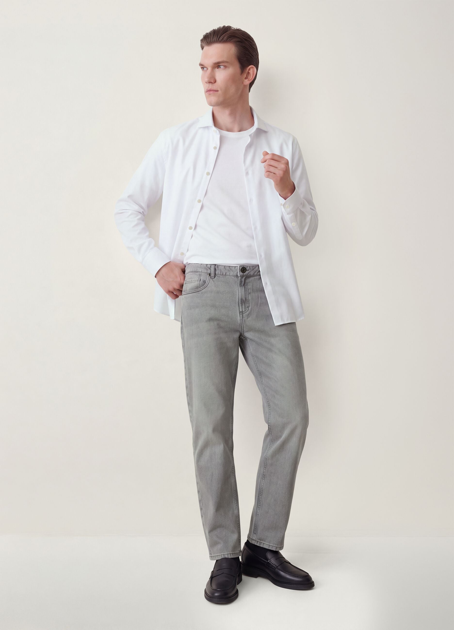 Graue Denim-Jeans aus Baumwoll-Viskose-Mix, Regular Fit