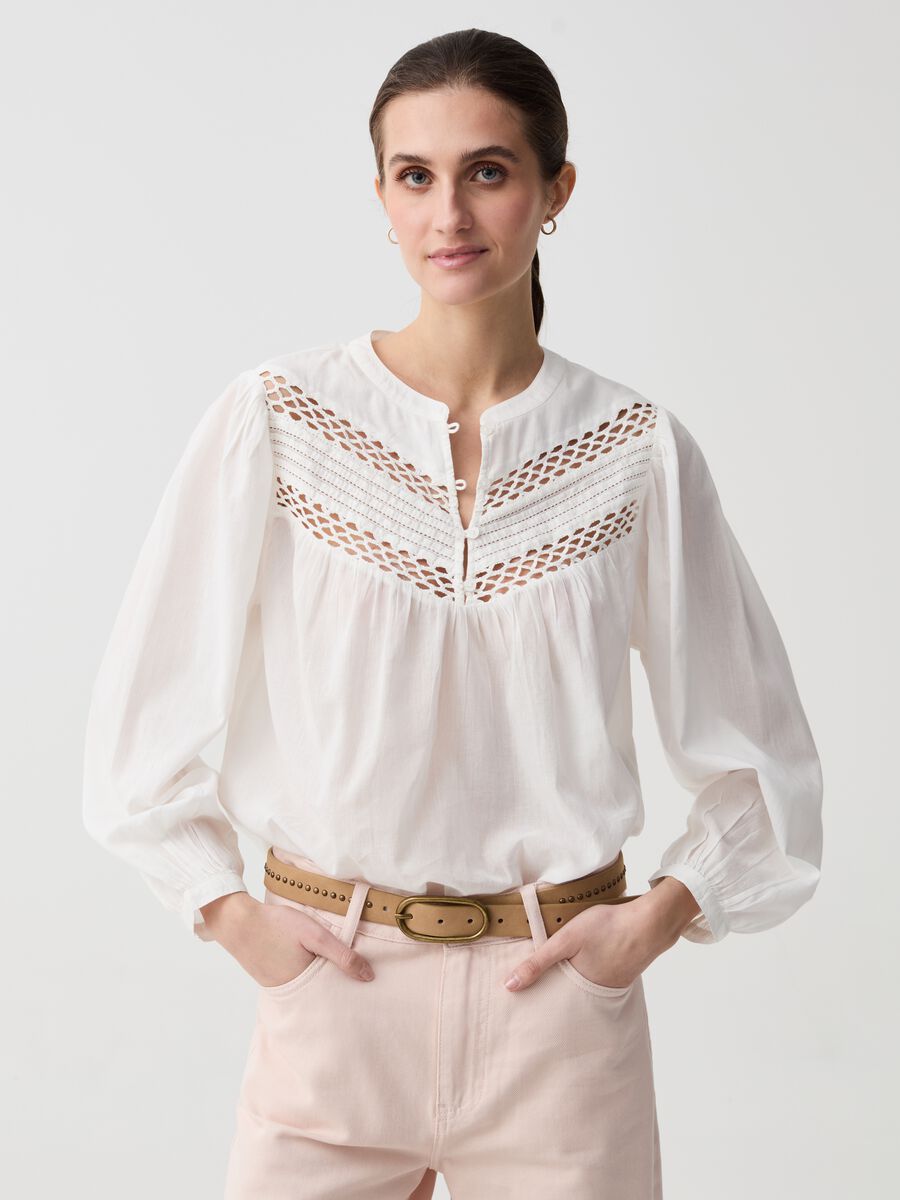 Cotton blouse with openwork details_0