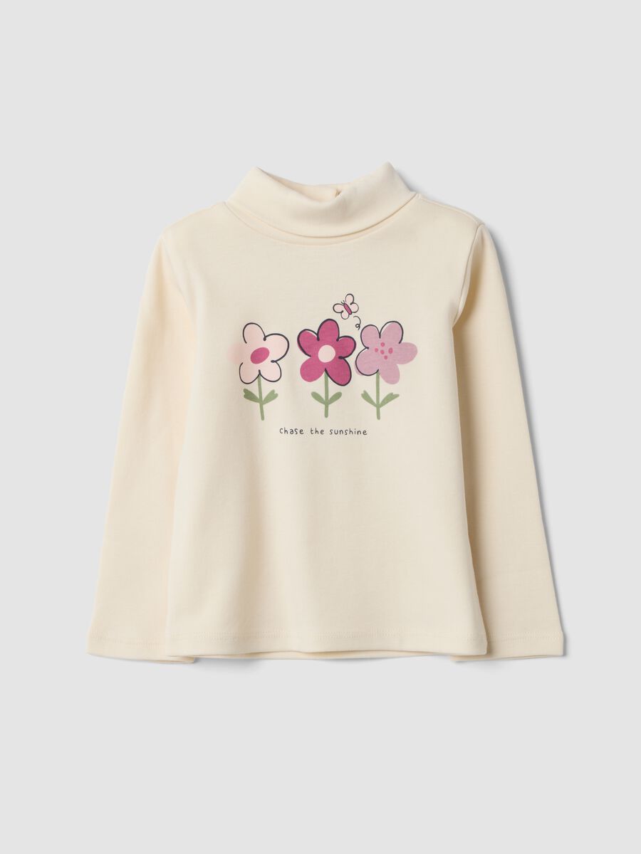 White organic cotton T-shirt with floral print_0