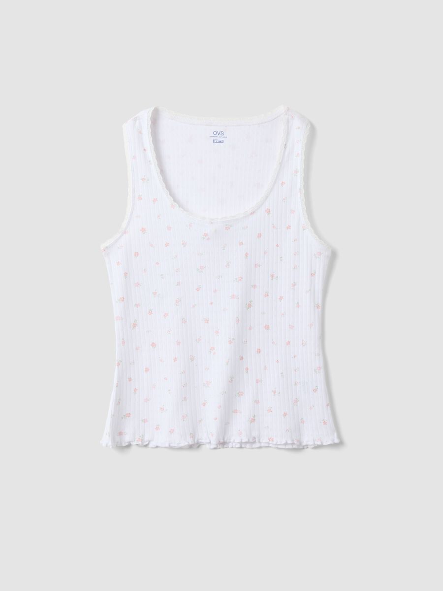 Sleeveless white regular fit cotton pyjama t-shirt_4